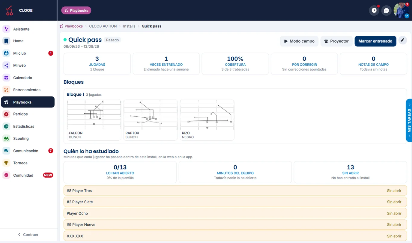 Installs del playbook por semana en CLOOB