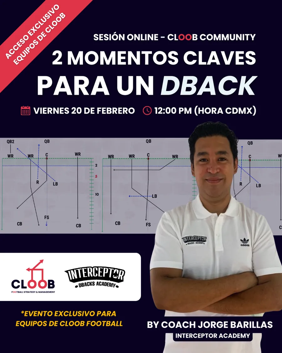 Cartel de la sesión sobre desarrollo defensivo con el coach Jorge Barillas