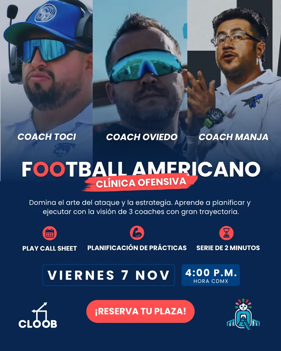 Cartel de la clínica ofensiva con los coaches Toci, Manja y Oviedo