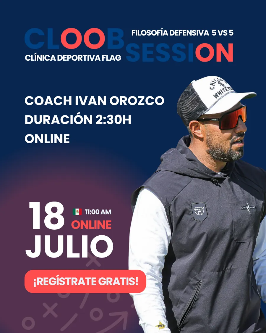 Cartel de la clínica defensiva de flag football del coach Iván Orozco