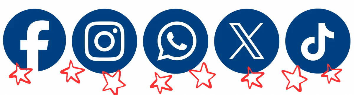 Facebook, Instagram, WhatsApp, X and TikTok icons