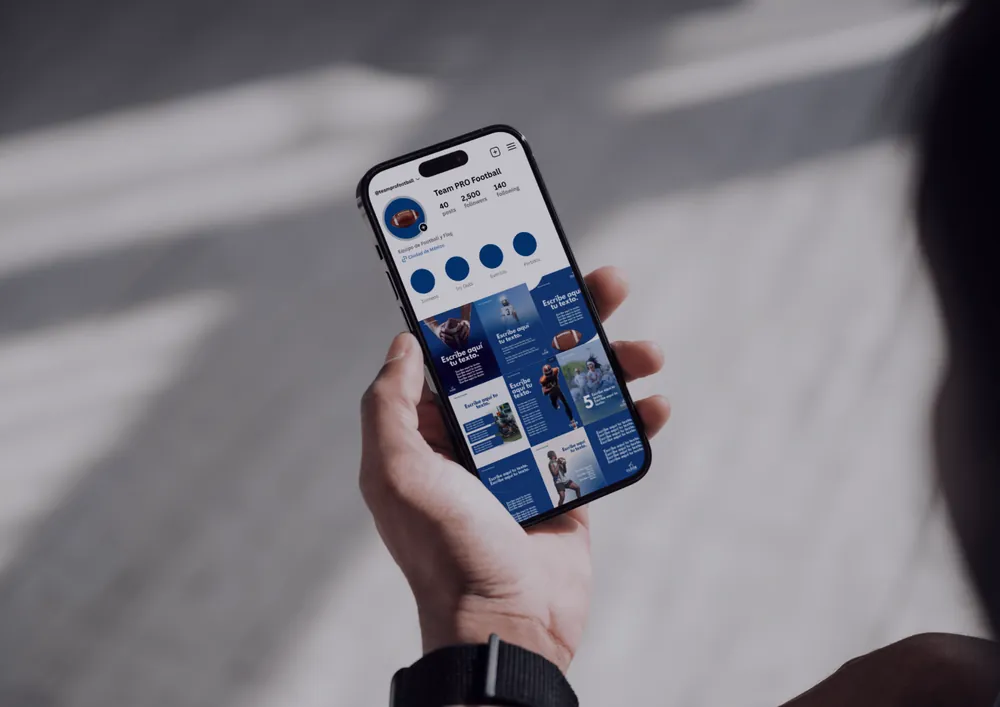 Canva templates for a team's social media, on a phone