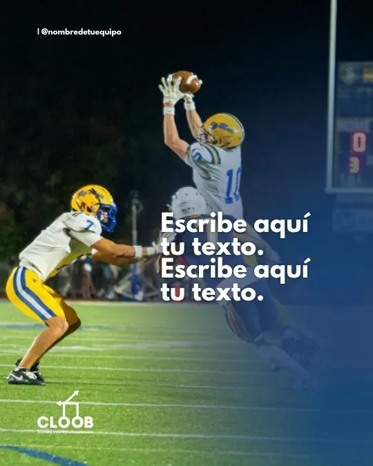 Plantilla con foto de un receptor atrapando el balón y bloque de texto