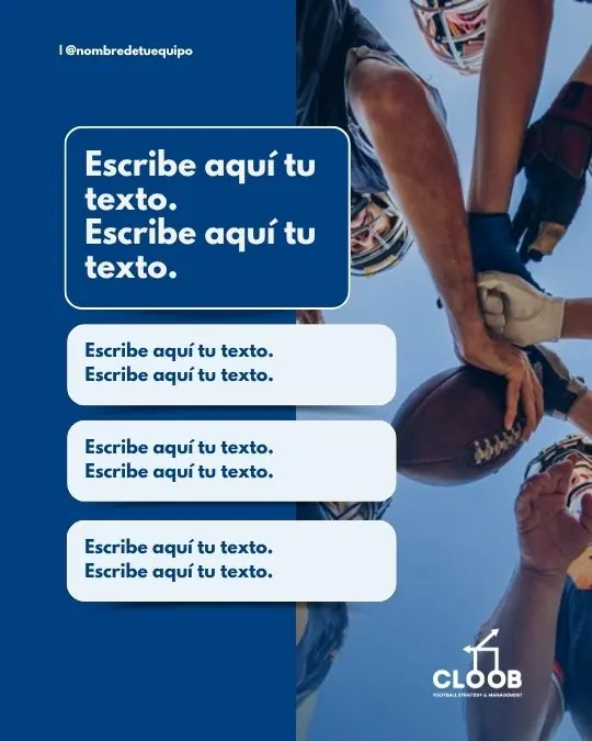 Plantilla con foto de un huddle y tarjetas de texto